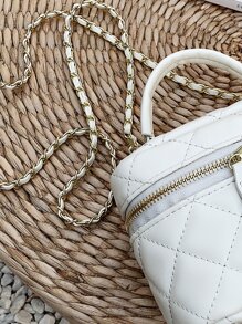 迷你絎縫水桶包白色時尚鏈條帶適用於日常 - 白色 - 查看 5