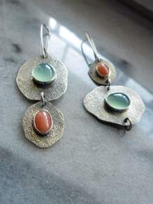 Geometric Drop Earrings - Antique Silver - View 1