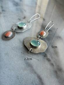 Geometric Drop Earrings - Antique Silver - View 2