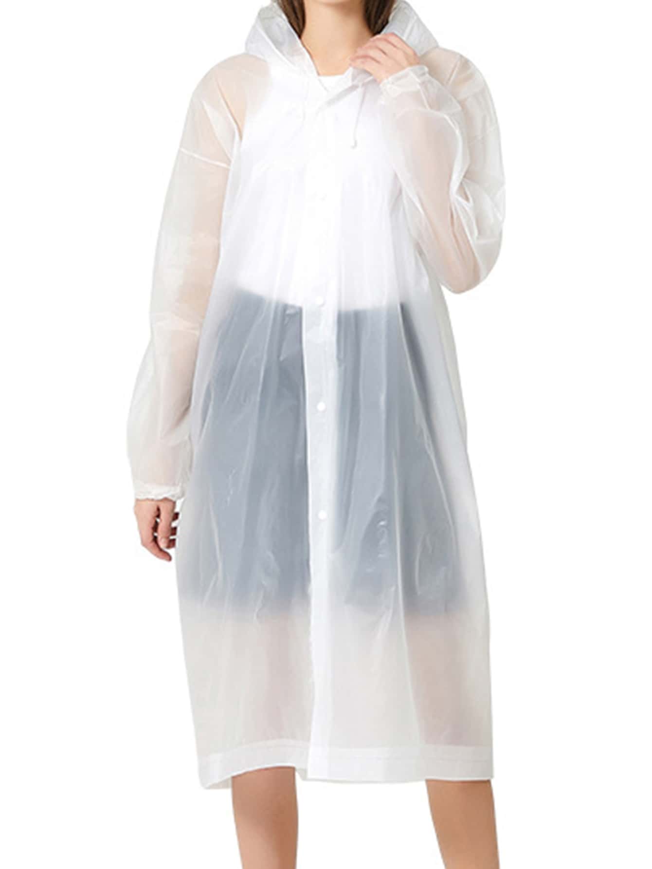 1pc EVA Drawstring Hooded Raincoat, Portable Waterproof Rain Jacket For Outdoor - White - View 1