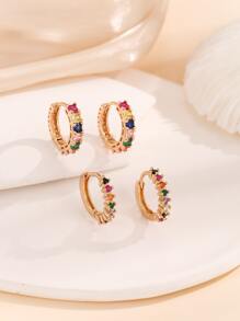 4 cái/bộ Bông tai dạng vòng trang trí bằng đá Cubic Zirconia - Vàng - Xem 1