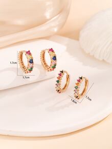 4 cái/bộ Bông tai dạng vòng trang trí bằng đá Cubic Zirconia - Vàng - Xem 4
