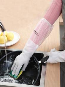 1對PVC家用手套現代主義字母圖形保暖襯里長廚房洗碗手套