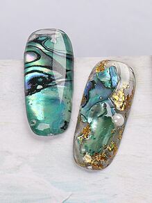 FULL BEAUTY 1盒彩虹云母和鲍鱼壳美甲装饰DIY指甲饰品美甲宝石美甲用品指甲 - 綠色 - 查看 5