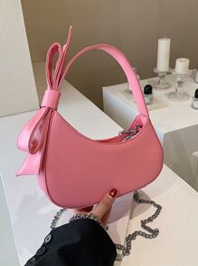 極簡粉色單肩包蝴蝶結裝飾 - 粉色 - 查看 1