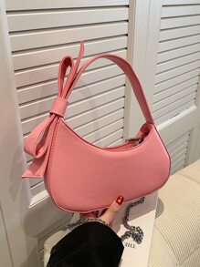 極簡粉色單肩包蝴蝶結裝飾 - 粉色 - 查看 2