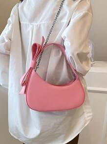 極簡粉色單肩包蝴蝶結裝飾 - 粉色 - 查看 4