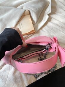 極簡粉色單肩包蝴蝶結裝飾 - 粉色 - 查看 6