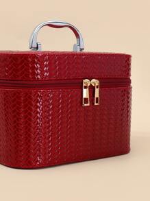 1pc Red Portable Large Capacity Storage Makeup Bag - Burgundy - View 5