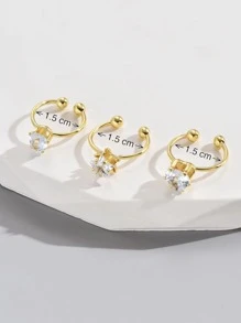 3 cái/bộ Nhẫn ngón chân trang trí hình trái tim bằng đá Cubic Zirconia - Vàng - Xem 4