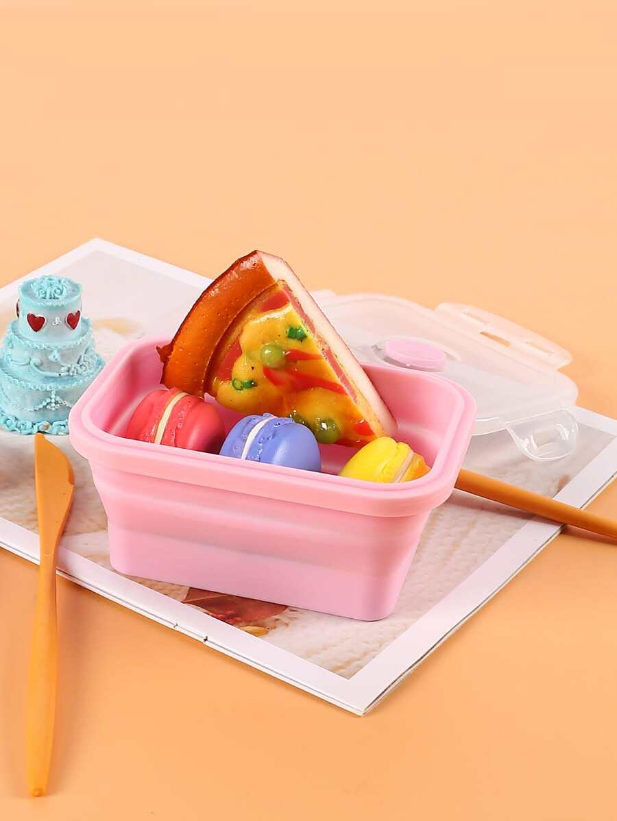 1入組矽膠午餐袋創意粉色可折疊午餐袋、工作、學校