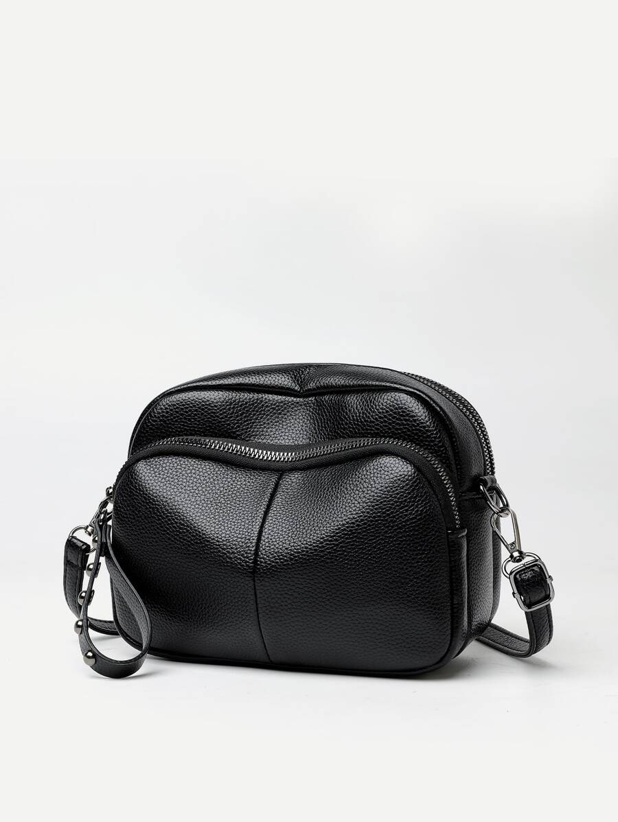 Mini Black Crossbody Bag Zipper Around - Dark Grey - View 1