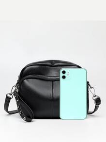 Mini Black Crossbody Bag Zipper Around - Dark Grey - View 5