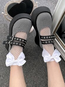 1 đôi tất nữ trang trí nơ thời trang lưới mắt cá chân, cho cuộc sống hàng ngày - trắng - Xem 1