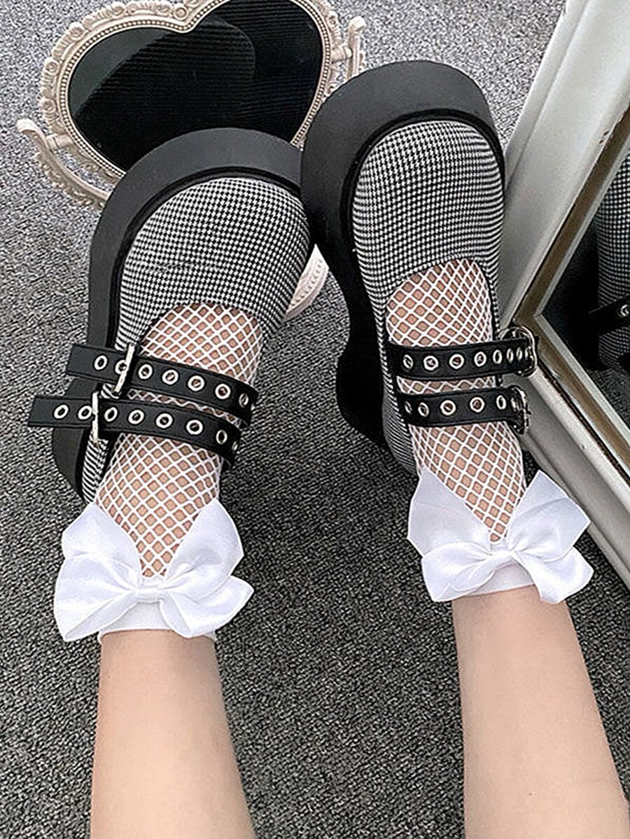 1 đôi tất nữ trang trí nơ thời trang lưới mắt cá chân, cho cuộc sống hàng ngày - trắng - Xem 1