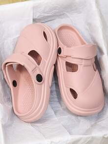 Women Cut Out Vented Clogs, Preppy Summer Pink EVA Clogs - Pink - View 2