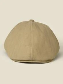 1pc Men Solid Casual Flat Cap, For Daily Life - Khaki - View 2