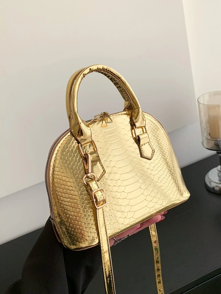 Bolso domo pequeño en relieve de color metálico funky - Dorado - Ver 1