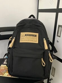 貼片細節經典背包學院風拉鍊前學校書包適合研究生、青少年女孩、新生、大二、初中和高中學生、大學和高中，非常適合戶外、旅行和返校 - 黑色 - 查看 2