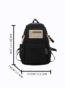 貼片細節經典背包學院風拉鍊前學校書包適合研究生、青少年女孩、新生、大二、初中和高中學生、大學和高中，非常適合戶外、旅行和返校 - 黑色 - 查看 3