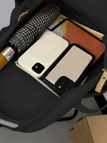 貼片細節經典背包學院風拉鍊前學校書包適合研究生、青少年女孩、新生、大二、初中和高中學生、大學和高中，非常適合戶外、旅行和返校 - 黑色 - 查看 5