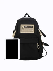 貼片細節經典背包學院風拉鍊前學校書包適合研究生、青少年女孩、新生、大二、初中和高中學生、大學和高中，非常適合戶外、旅行和返校 - 黑色 - 查看 4