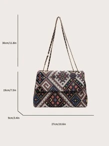 Lightweight,Business Casual Geometric Pattern Square Bag Chain Flap Vacation For Daily Life For Teen Girls Women College Students,Rookies & White-Collar Workers Perfect For Office,College,Work ,Business,Commute,Outdoors, Travel, Outings