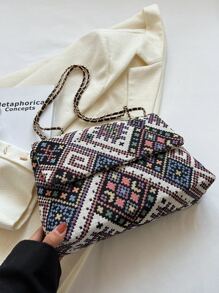 Fashionable,Minimalist,Casual,Geometric Pattern Square Bag Medium Flap For Girl, Teen Girls