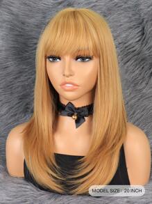 Peluca sintética recta de longitud media con flequillo - Dorado - Ver 2