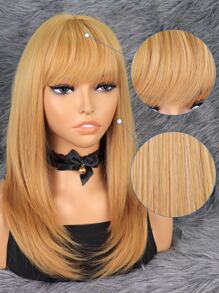 Peluca sintética recta de longitud media con flequillo - Dorado - Ver 4