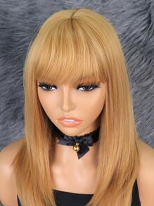 Peluca sintética recta de longitud media con flequillo - Dorado - Ver 5