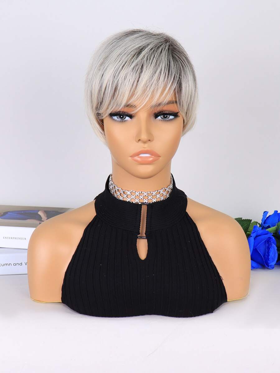 Peluca sintética de corte pixie corto con flequillo - Multicolor - Ver 1