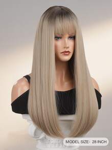 HAIRCUBE 28 Inch Brown Blonde Wigs With Bangs,Long Straight Hair for Women Natural Hair Wigs For Daily Use - Multicolor - View 3