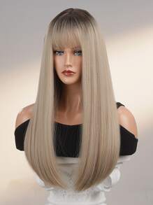 HAIRCUBE 28 Inch Brown Blonde Wigs With Bangs,Long Straight Hair for Women Natural Hair Wigs For Daily Use - Multicolor - View 4