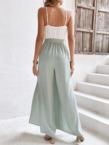 SHEIN Frenchy 雙色高衩腰帶吊帶連體褲 - 綠色 - 查看 2