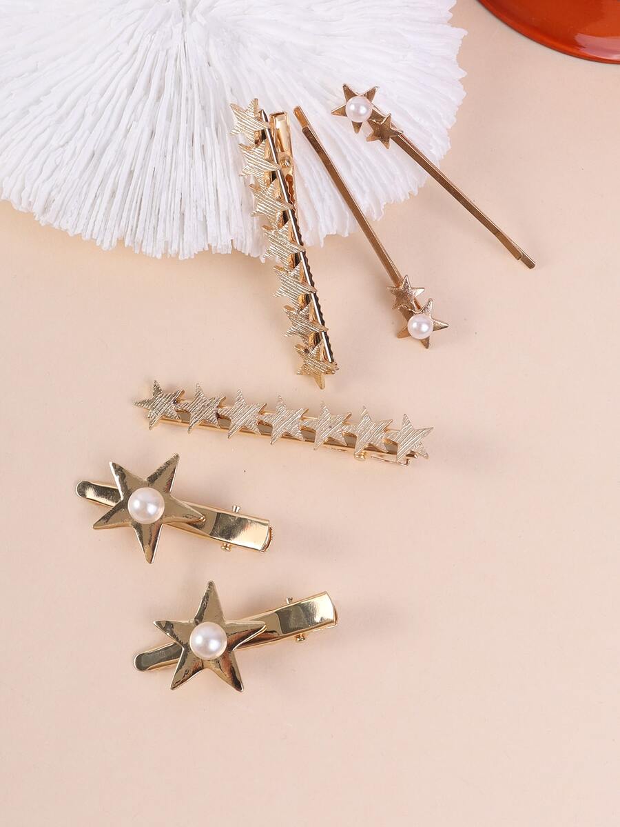 6 cái Kẹp Tóc Ngôi Sao Trang Trí Tuyệt Đẹp Cho Nữ - Vàng - Xem 1