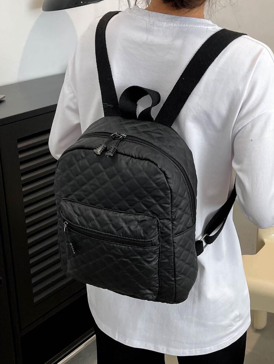 Mochila clásica guateado con cremallera delantera negro para diariamente - Negro - Ver 1