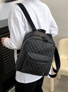 Mochila clásica guateado con cremallera delantera negro para diariamente - Negro - Ver 2