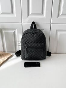Mochila clásica guateado con cremallera delantera negro para diariamente - Negro - Ver 4