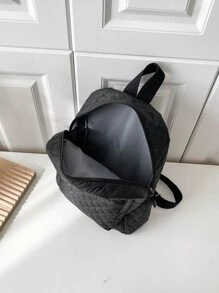 Mochila clásica guateado con cremallera delantera negro para diariamente - Negro - Ver 5