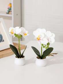 2 piezas/set planta en maceta artificial de plástico, adorno en maceta falso Cottagecore para decoración de mesa - Blanco - Ver 1