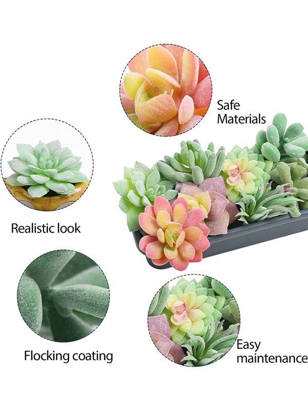 12pcs/set Plastic Artificial Succulent Plant, Cottagecore Fake