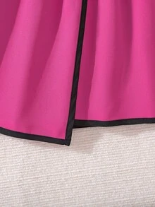 女孩字母圖案T恤和撞色滾邊不對稱半身裙 - 彩色 - 查看 6