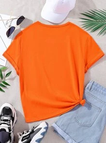 少女漫畫貓圖形t恤 - 橘色 - 查看 2