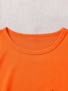 少女漫畫貓圖形t恤 - 橘色 - 查看 3