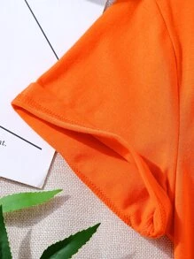 少女漫畫貓圖形t恤 - 橘色 - 查看 5