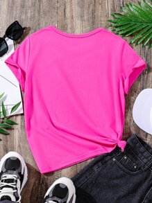 Girls Cat & Slogan Graphic Tee - Hot Pink - View 2