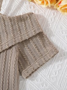 SHEIN 女孩挖肩紐扣細節麻花編織連衣裙 - 杏色 - 查看 4