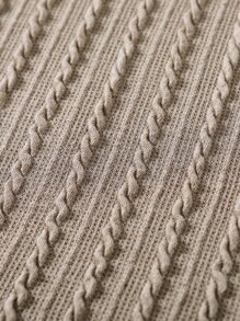 SHEIN 女孩挖肩紐扣細節麻花編織連衣裙 - 杏色 - 查看 6