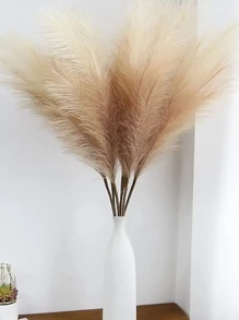 15入組假香氛草和1只白色花瓶，18英寸香氛草波西米亞風格家居裝飾，用於矮花瓶填充物的人造高香氛草，適合客房裝飾、婚禮中心裝飾和派對裝飾 - 駝色 - 查看 1